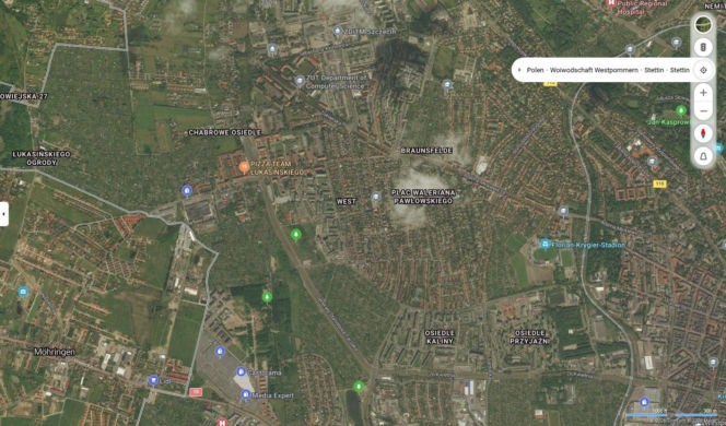 Niemieckie nazwy ulic w Szczecinie na mapach Bing