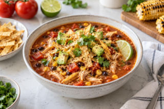 Najpierw mocno przypiekam kukurydzę, potem gotuję z nią chicken tortilla soup. Ta zupa łączy lato z jesienią
