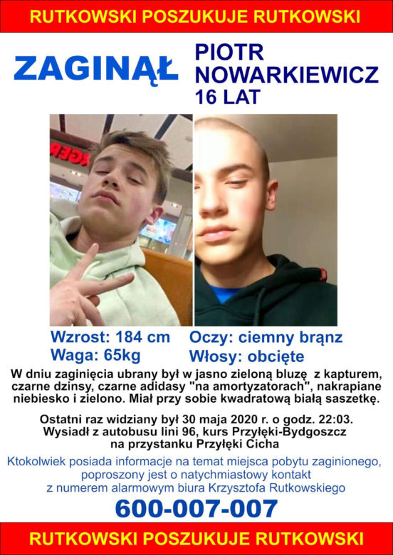 Zaginął Piotr Nowarkiewicz. 16-latek z Ciela poszukiwany jest przez służby mundurowe i patrol Krzysztofa Rukowskiego 
