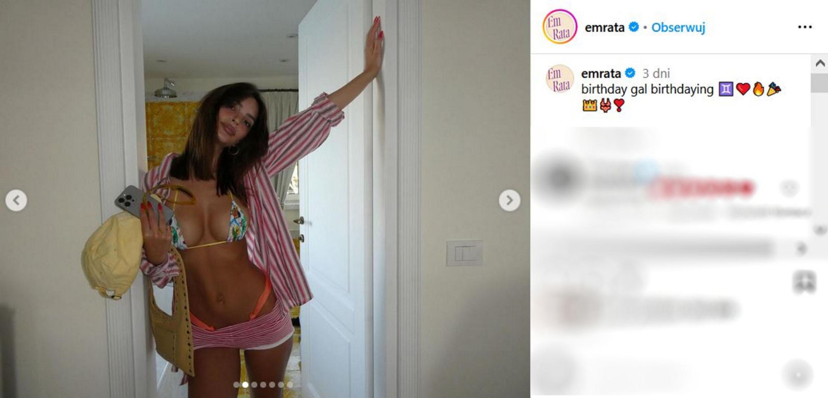 Szokujące zdjęcia Emily Ratajkowski. Polka pozuje w łazience ze spuszczonymi spodenkami. Tak świętuje urodziny