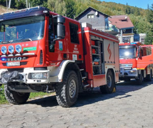 Dźwig spadł 20 metrów ze skarpy. Kierowca wyskoczył z kabiny