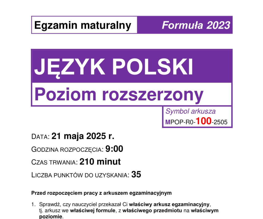 Matura polski rozszerzony 2025  - ARKUSZE CKE do pobrania [21.05.2025]