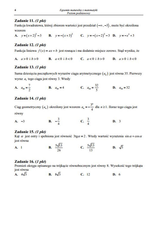 Poprawkowa Matura z matematyki 2014 /6