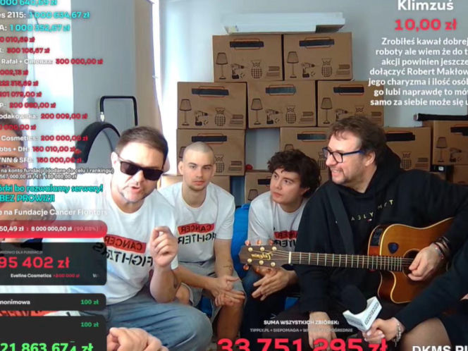 Tomasz Karolak, Adam Zdrójkowski i Mateusz Pawłowski na streamie Łatwoganga