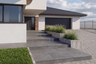 Koniec z bogatymi zdobieniami przed domem. Liczy się umiar i elegancja. Nowoczesne płyty, schody lewitujące i betonowa galanteria