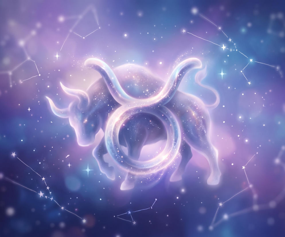 Świecąca sylwetka byka z symbolem zodiaku na tle kosmosu. O horoskopie dla Byka przeczytasz w Eska.