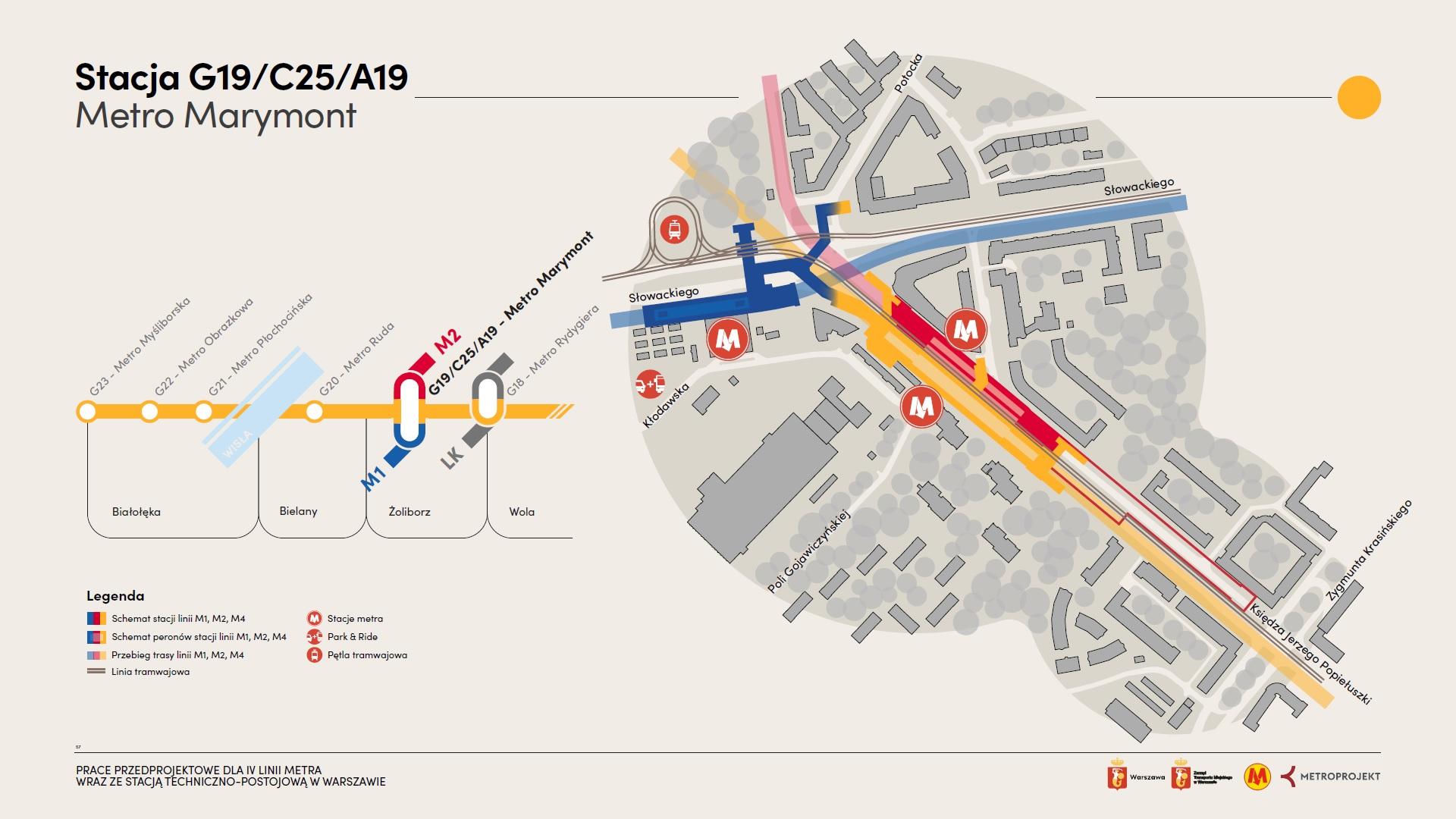 Planowana stacja metra M4 Marymont - schemat z 2025 r.