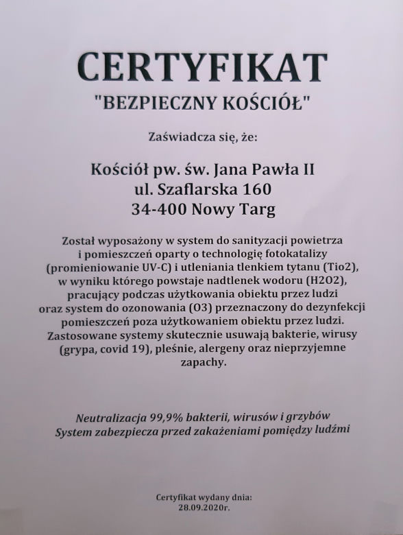 Kosmiczna technologia antywirusowa w kościele w Nowym Targu