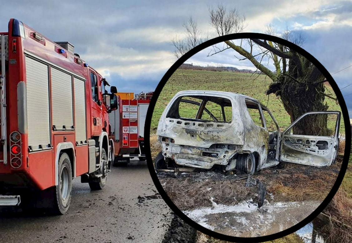 Makabra pod Sochaczewem. Strażacy znaleźli zwęglone zwłoki w seicento