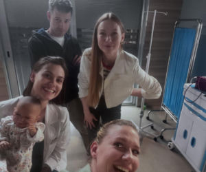 Na dobre i na złe nowy sezon. Blanka (Pola Gonciarz), Mario (Marcin Korcz), policjantka (Magdalena Wróbel), Wiktoria (Katarzyna Dąbrowska)