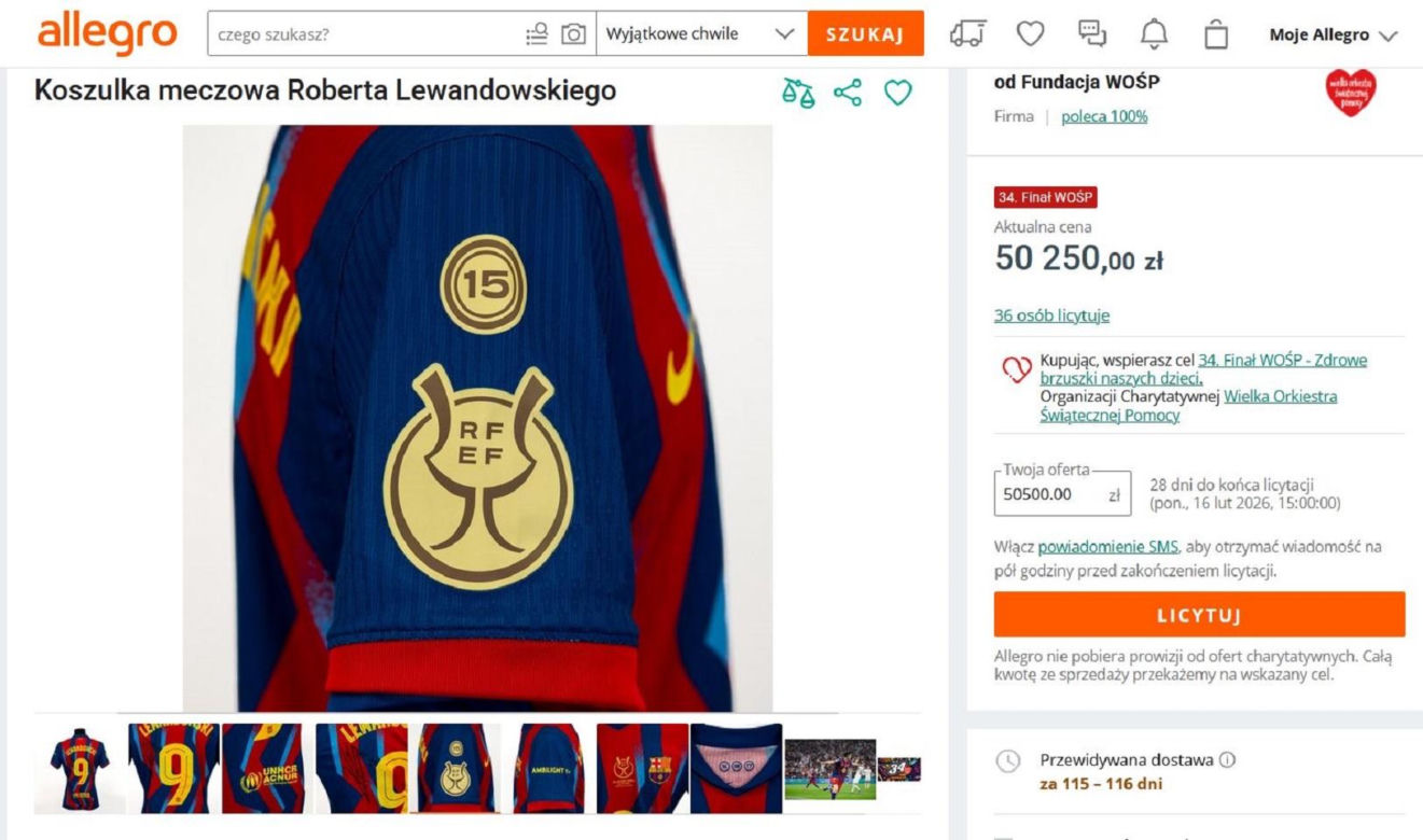Cenna pamiątka Roberta Lewandowskiego na aukcji WOŚP. Cena licytacji robi wrażenie