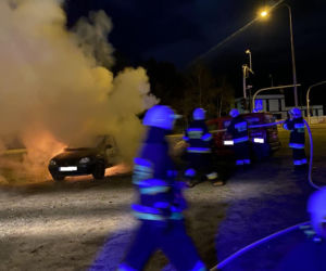 Nocna akcja strażaków przy węźle Bydgoszcz-Południe. Pożar samochodu!