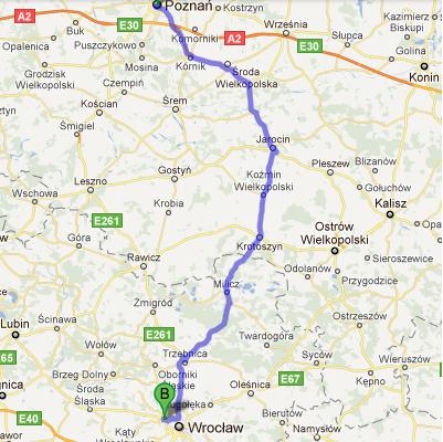 Trasa 11 i 15 Poznań-Wrocław - mapka