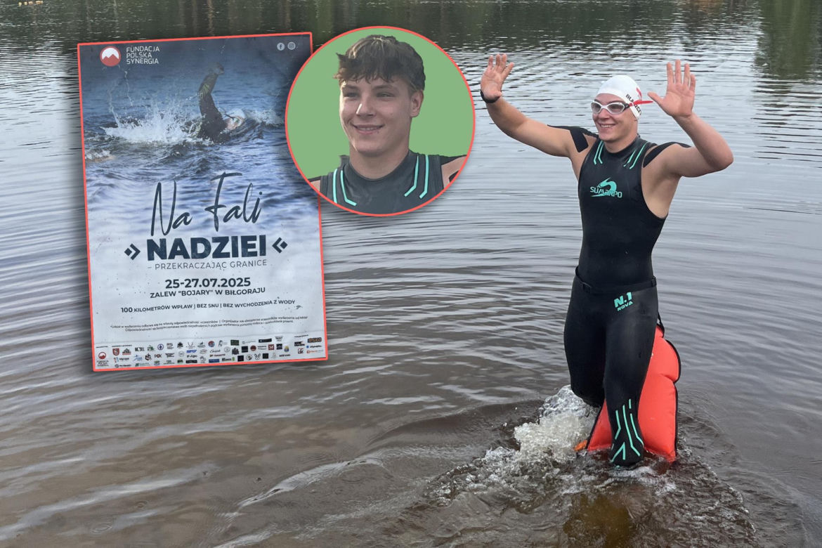 Damian płynie 100 km bez przerwy, aby pomóc Adasiowi!