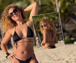 40-letnia Paschalska wskoczyła w minibikini i rozprawia o grubym brzuchu. Okrywało ją tylko kilka sznureczków!