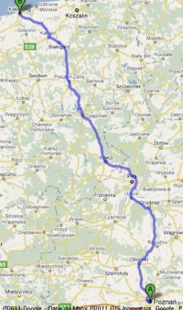 Trasa 11 i 163 Poznań-Kołobrzeg - mapka