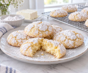Gooey Butter Cookies wyjmuję, kiedy środek wygląda jeszcze na niedopieczony. Po ostygnięciu robią się miękkie i maślane