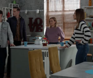 Pierwsza miłość odc. 4162. Marysia (Aneta Zając), Kacper (Damian Kulec), Marta (Honorata Witańska), Piotrek (Michał Mikołajczak)