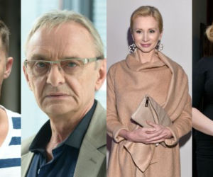 Pierwsza miłość po wakacjach 2015. Jerzy Bończak (Andrzej), Bartosz Obuchowicz (Cyryl), Ewa Gawryluk ( Ewa), Elżbieta Romanowska (Kazanowa)
