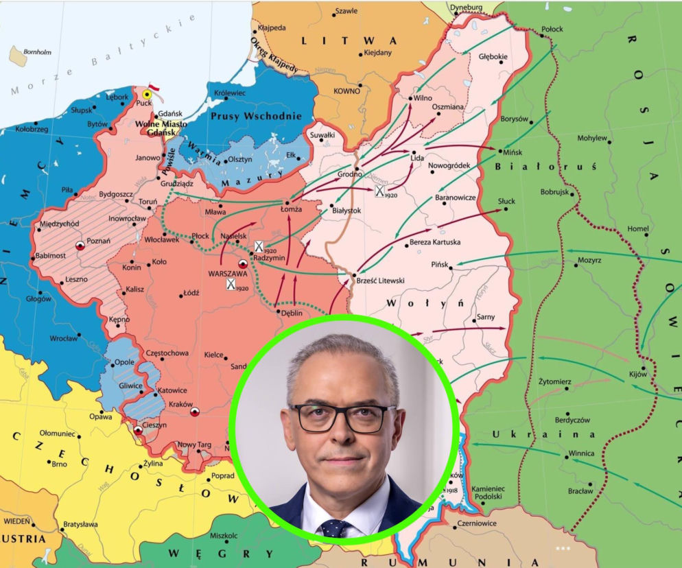 Mapa Bitwy Warszawskiej 1920 z miniaturą dr. Macieja Korkucia. O kłamstwach Rosji przeczytasz na SE Portal Obronny.