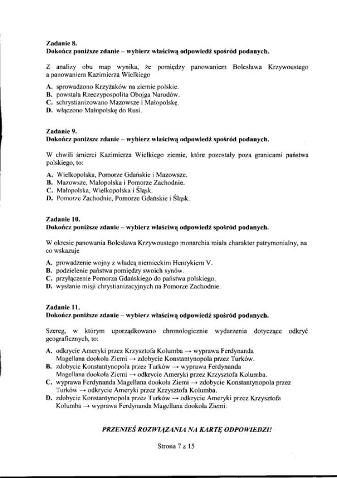 EGZAMIN GIMNAZJALNY 2012 - HISTORIA, WOS - 24.04.2012 - TEST GIMNAZJALNY 2012