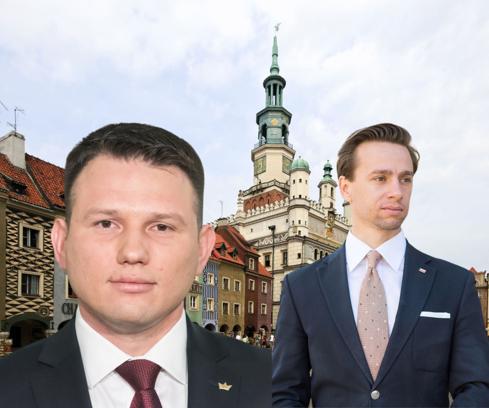 Sławomir Mentzen oraz Krzysztof Bosak na tle poznańskiego ratusza. O przyszłości liderów przeczytasz na SE Polityka.