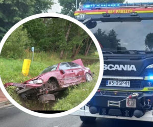 W Pruszynie- Pieńkach auto wypadło z trasy