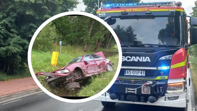 W Pruszynie- Pieńkach auto wypadło z trasy