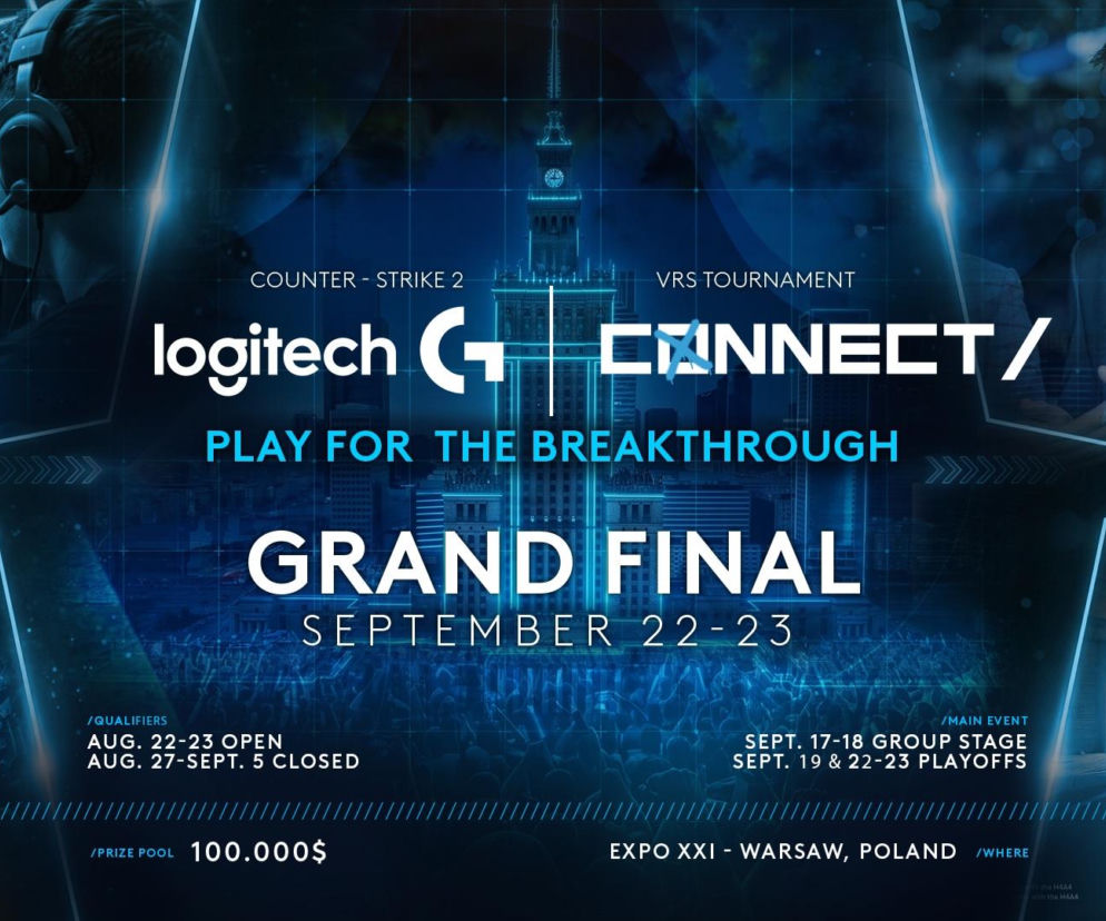 Grafika turnieju Logitech G Connect w Warszawie z harmonogramem Counter-Strike 2. O finale w EXPO XXI przeczytasz na Eska.