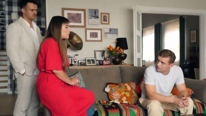 Barwy szczęścia odc. 3308. Ignacy (Olaf Staszkiewicz), Agata (Natalia Zambrzycka), Hubert (Marek Molak)