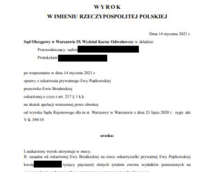 Brodnicka przegrała w sądzie z Piątkowską