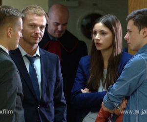 M jak miłość odc. 1045. Zuza (Adrianna Chlebicka), Łukasz (Adrian Żuchewicz), Andrzej Budzyński (Krystian Wieczorek)