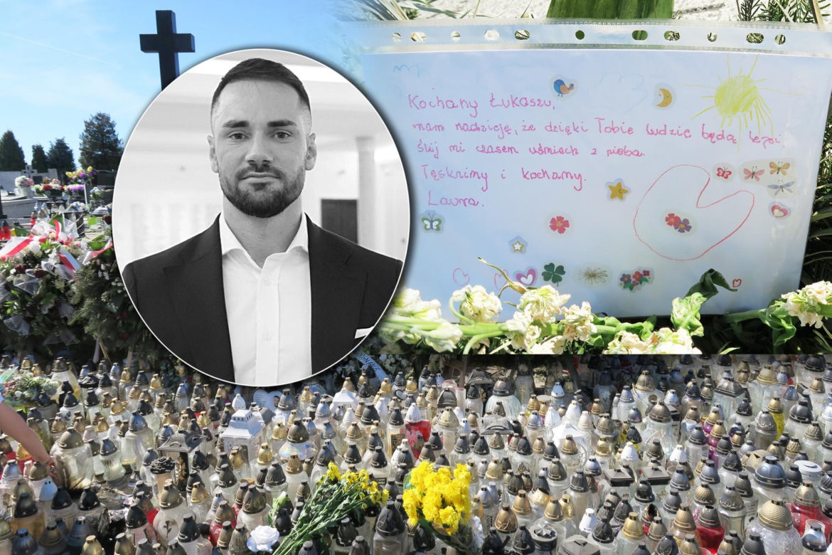 Tak wygląda grób Łukasza Litewki po pogrzebie. Ocean zniczy i kwiatów. "Ślij mi czasem uśmiech z nieba"