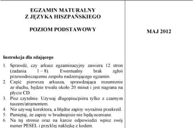 Matura 2012 hiszpański podstawowy 