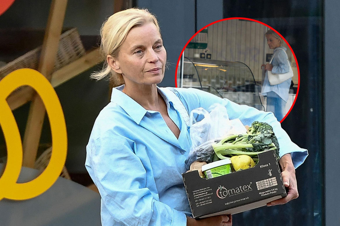Małgorzata Foremniak bez makijażu kupuje mięso i warzywa