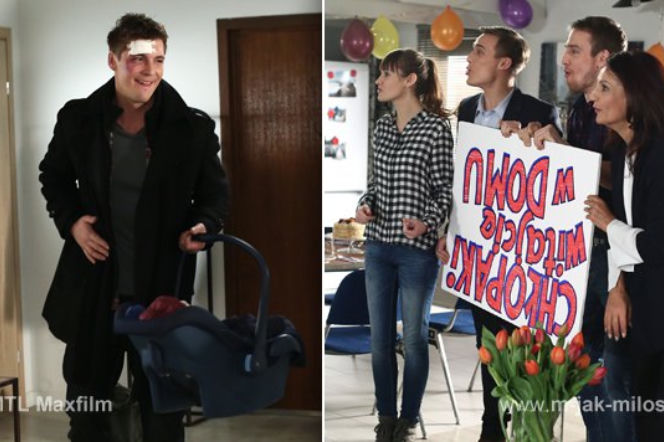M jak miłość odc. 1141. Marcin (Mikołaj Roznerski), Olek (Maurycy Popiel), Janka (Joanna Osyda), Wojtek (Mateusz Janicki), Aleksandra (Małgorzata Pieczyńska)