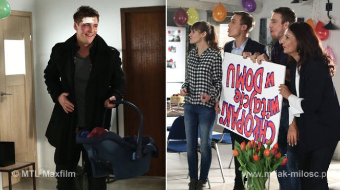 M jak miłość odc. 1141. Marcin (Mikołaj Roznerski), Olek (Maurycy Popiel), Janka (Joanna Osyda), Wojtek (Mateusz Janicki), Aleksandra (Małgorzata Pieczyńska)