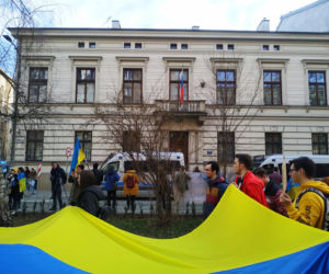 Protesty przed kosulatem rosyjskim w Krakowie