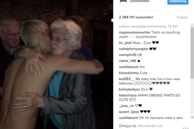 Półnagi Justin Bieber tańczy ze straszą panią!