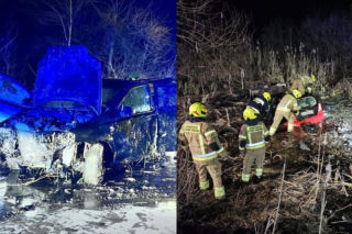 Pijany kierowca wjechał do bagna. W środku były dwie osoby