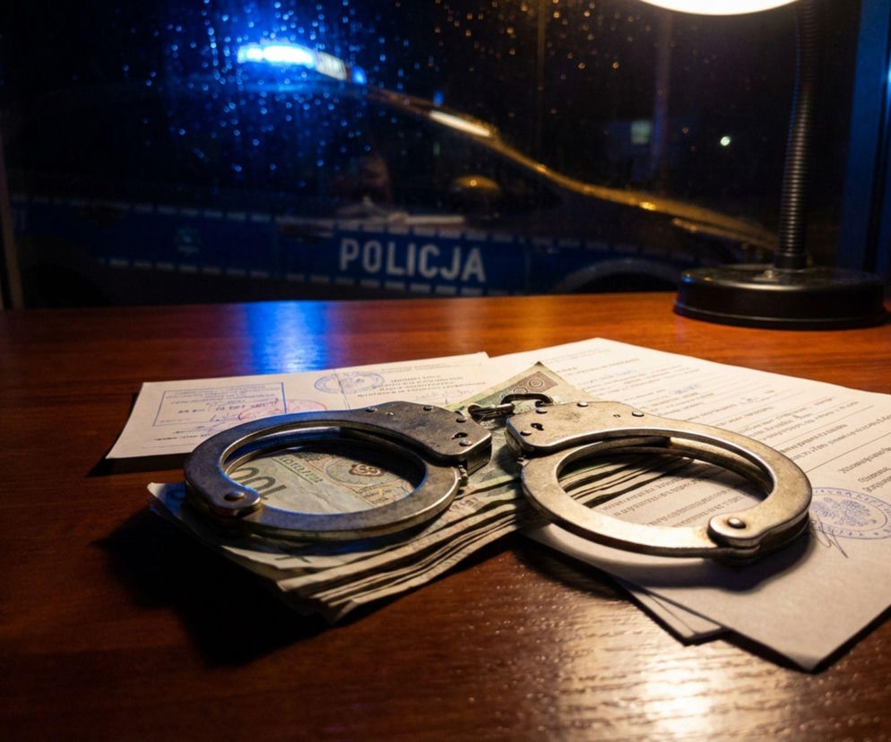 Kajdanki leżące na pieniądzach i dokumentach