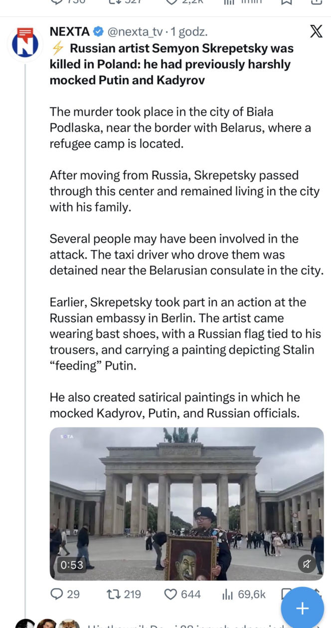 Rosyjski satyryk zastrzelony w Polsce. Siemion Skrepetski nie żyje