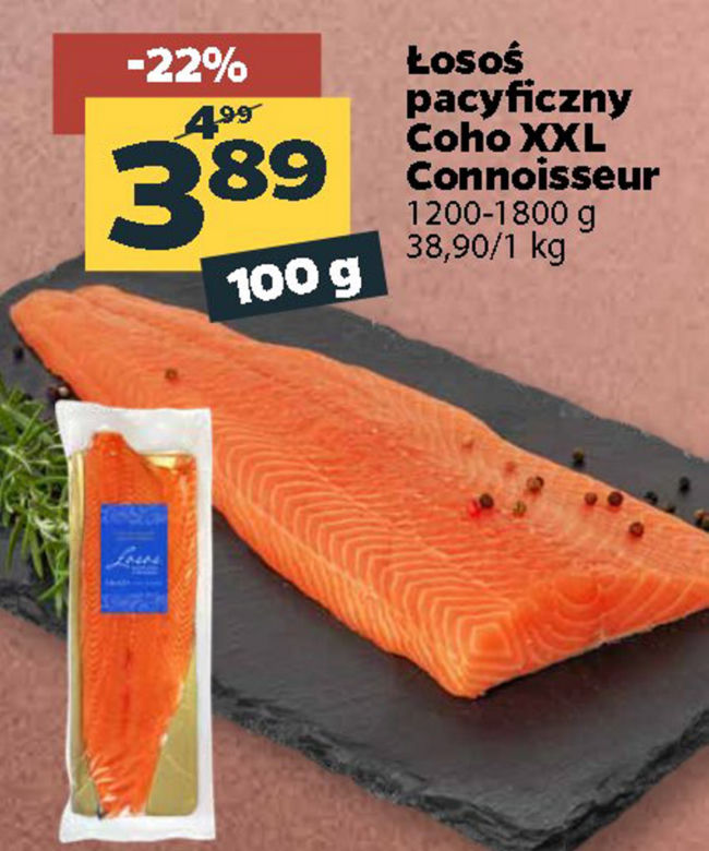 łosoś pacyficzny 3,89 zł/100 g