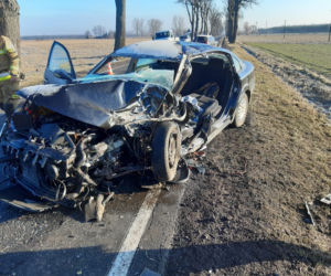 Groźny wypadek w Józefowie. Kierowca zakleszczony w zmiażdżonym aucie [FOTO]