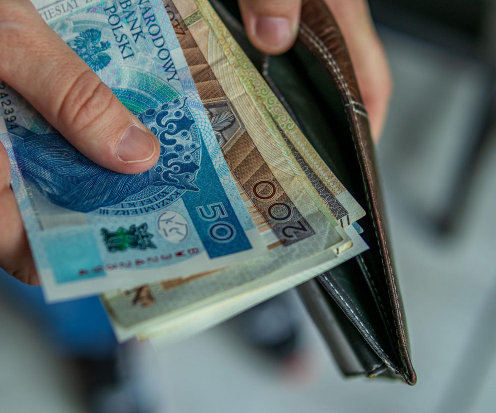 Dłoń trzymająca portfel z banknotami o nominałach 20 zł, 50 zł i 200 zł, symbolizująca świadczenie wspierające dla osób z niepełnosprawnościami, które wynosi od 751 do ponad 4 tys. zł miesięcznie. Więcej o zasadach przyznawania świadczenia dowiesz się na Poradnik Zdrowie.