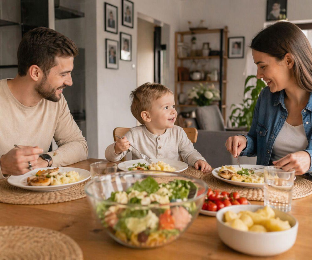 rodzice, dziecko, jedzenie