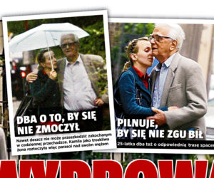 Wyprowadza męża na spacer