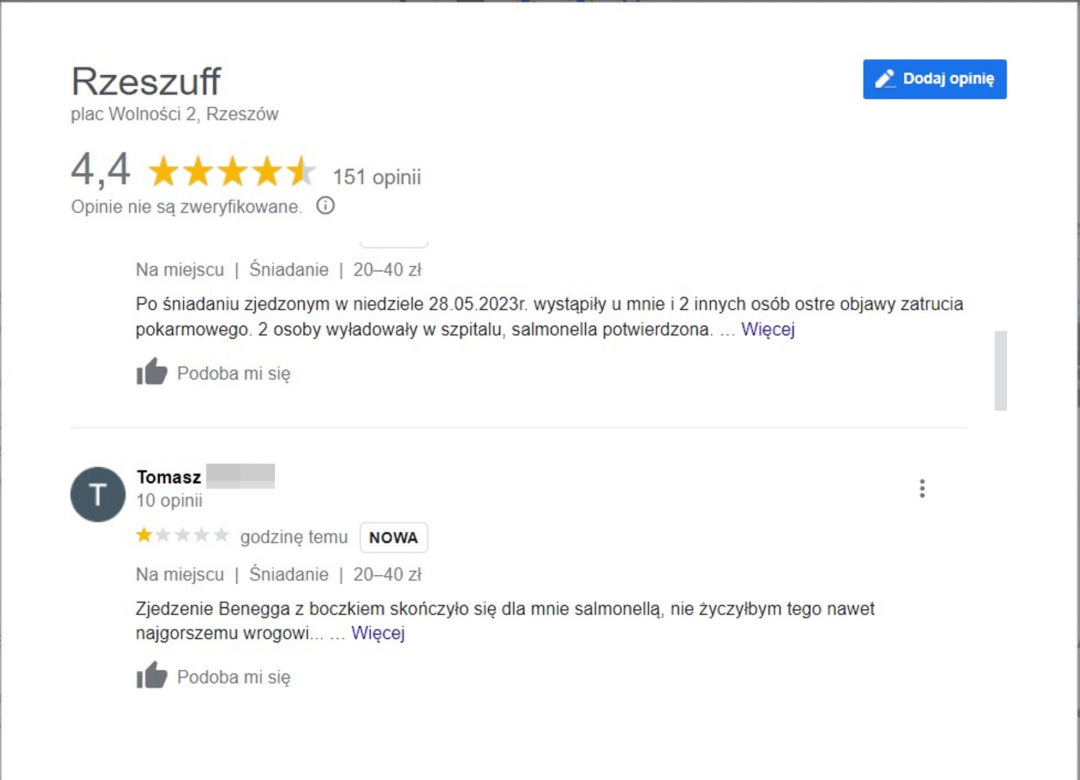 Salmonella w rzeszowskiej restauracji
