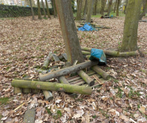 Rozbiórka Parku Linowego Tarzan w Parku Tysiąclecia w Lesznie