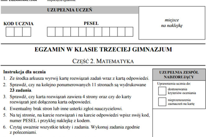 Arkusz egzaminu gimnazjalnego